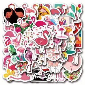 Bright Pink Flamingo Sticker Set of 50 Tropical Birds
